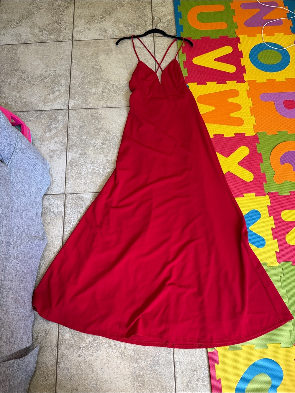Lulu's Crimson Maxi Slip Dress with Double Spaghetti Straps